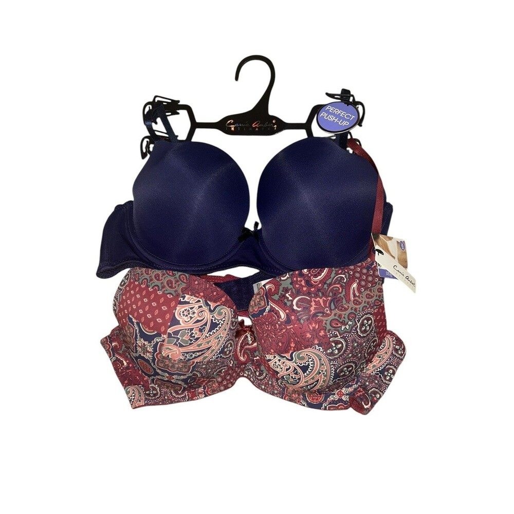 Carrie Amber 38C Set Of 2 Bras Navy‎ Blue Paisley Push Up